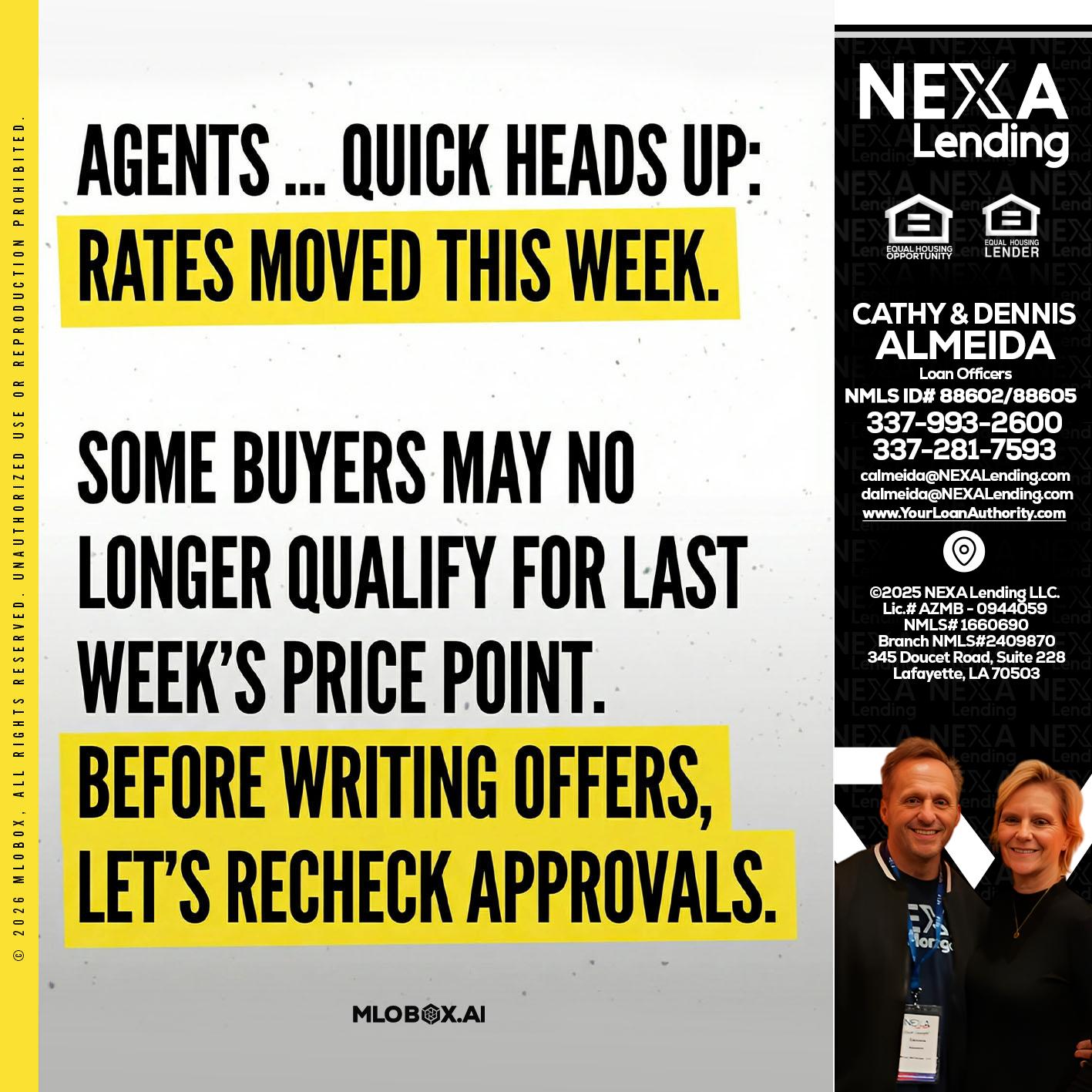 agents quick heads up - Dennis Almeida -Mortgage Loan Officer