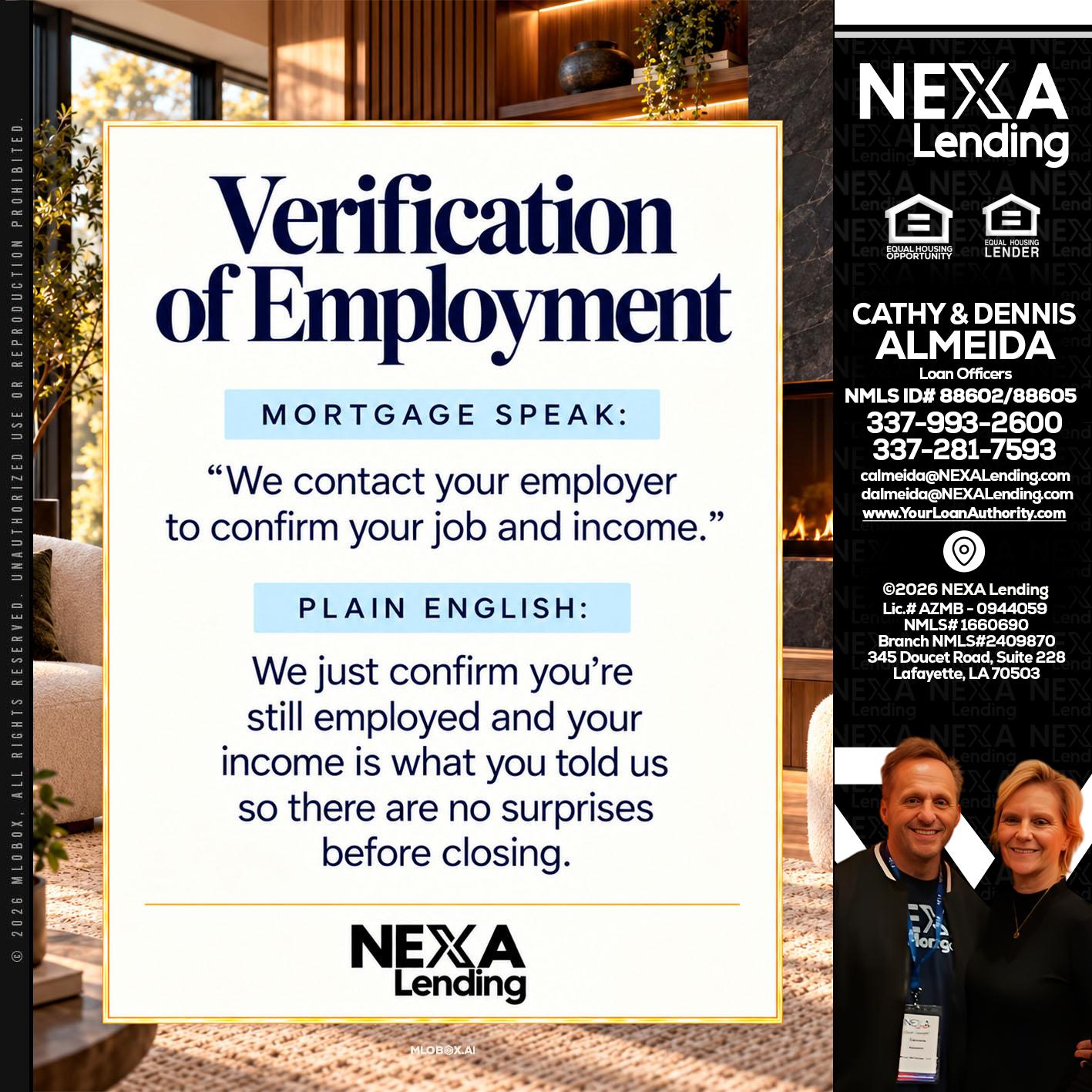 VERIFICATION OF EMPLOYMENT - Dennis Almeida -Mortgage Loan Officer